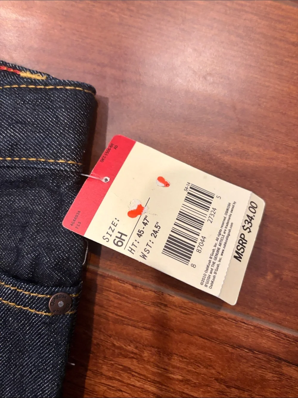 NWT OshKosh B’gosh Boys Classic Dark Wash Jeans 6H Husky